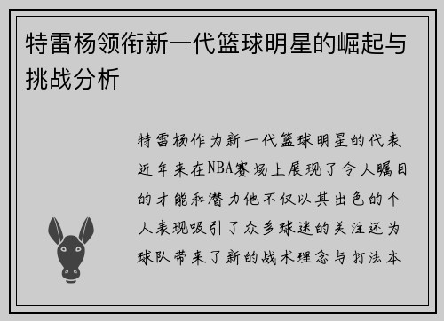 特雷杨领衔新一代篮球明星的崛起与挑战分析
